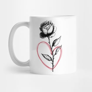 Black Rose Flower with Red Heart Mug